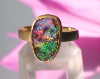 Size 6.5 - 18K 14K Rose 22K Gold Boulder Opal Ring - Gold Australian Opal Ring - Solid Gold Opal ring - Opal Promise Ring - Engagement Ring