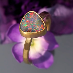 Size 5.75 - 18K 14K Rose 22K Gold Boulder Opal Ring - Gold Australian Opal Ring - Solid Gold Opal ring - Opal Promise Ring - Engagement Ring