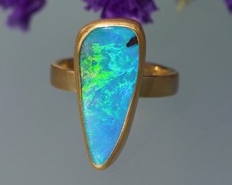 Size 6 - 18K 14K Rose 22K Gold Boulder Opal Ring - Gold Australian Opal Ring - Solid Gold Opal ring - Opal Promise Ring - Engagement Ring