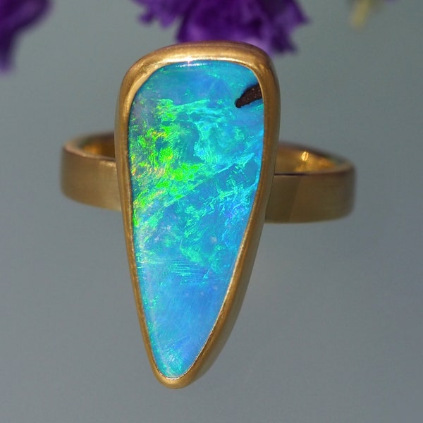 Size 6 - 18K 14K Rose 22K Gold Boulder Opal Ring - Gold Australian Opal Ring - Solid Gold Opal ring - Opal Promise Ring - Engagement Ring