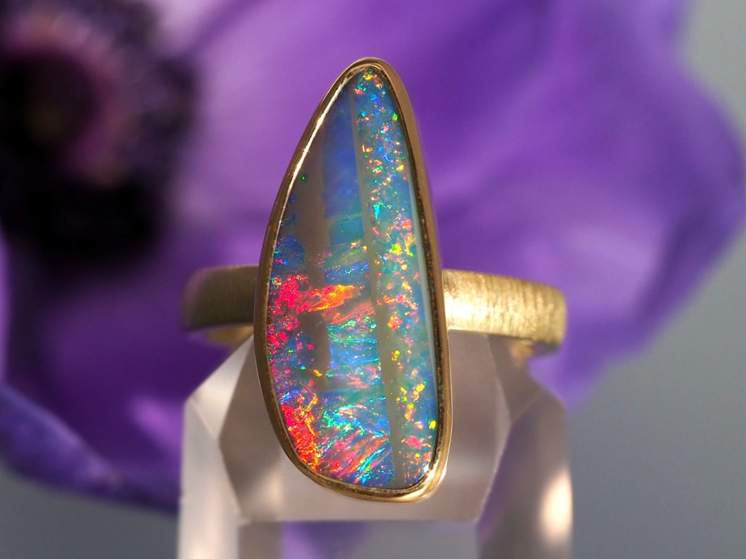 Size 7.5 18K 14K Rose 22K Gold Opal Ring Gold Australian Opal Ring