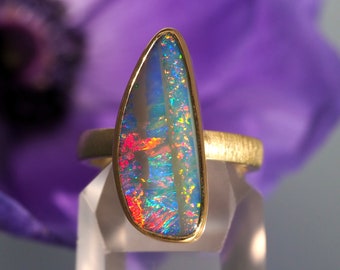 Size 7.5 - 18K 14K Rose 22K Gold Opal Ring - Gold Australian Opal Ring - Solid Gold Opal ring - Opal Promise Ring - Engagement Ring