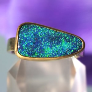 Size 7.25 - Gold Australian Opal Ring - 18K 14K Rose 22K Gold Boulder Opal Ring - Solid Gold Opal ring - Opal Promise Ring - Engagement Ring