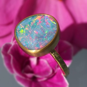 Size 6.5 - 18K 14K Rose 22K Gold Boulder Opal Ring - Gold Australian Opal Ring - Solid Gold Opal ring - Engagement Ring