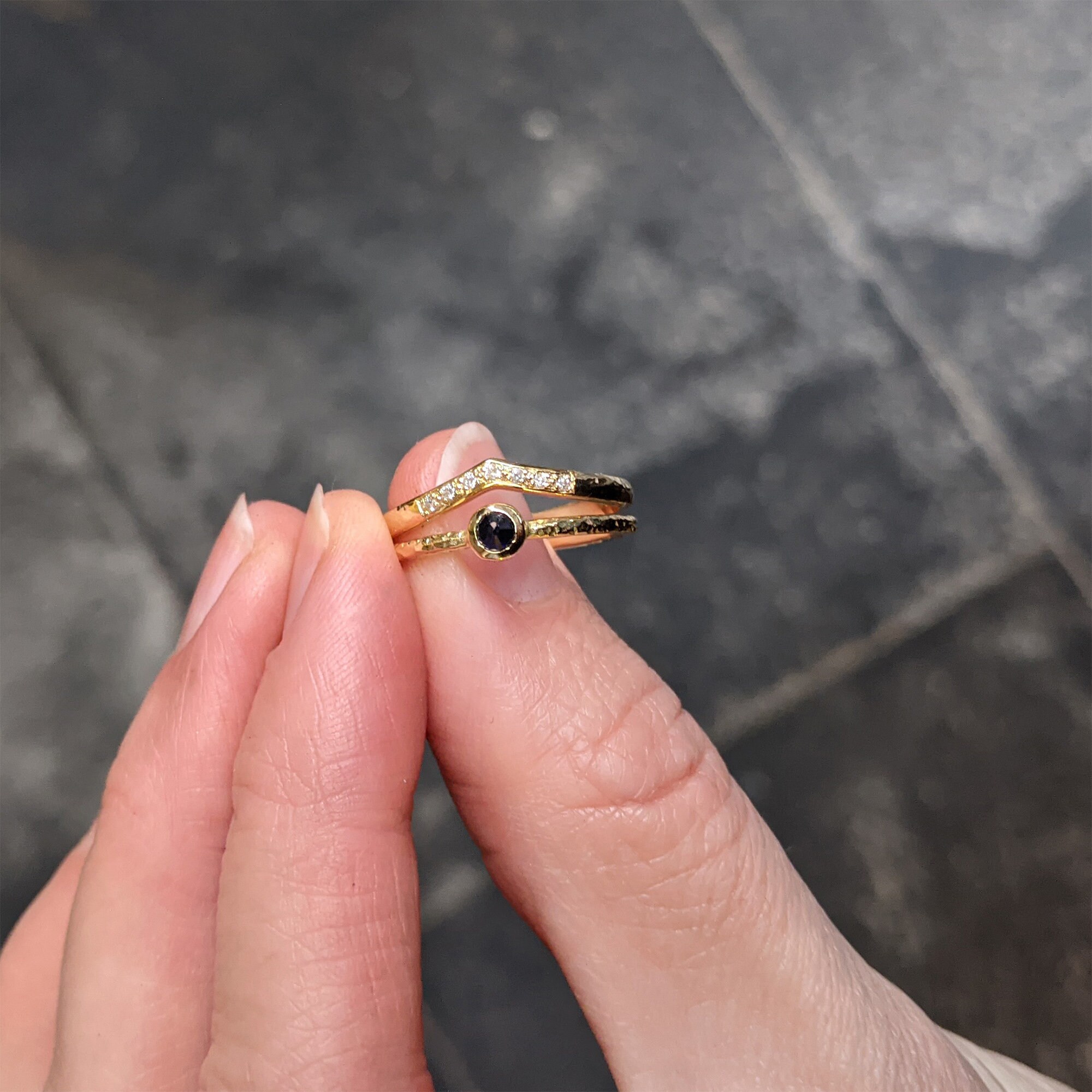 Sapphire and diamond wishbone ring Clearance