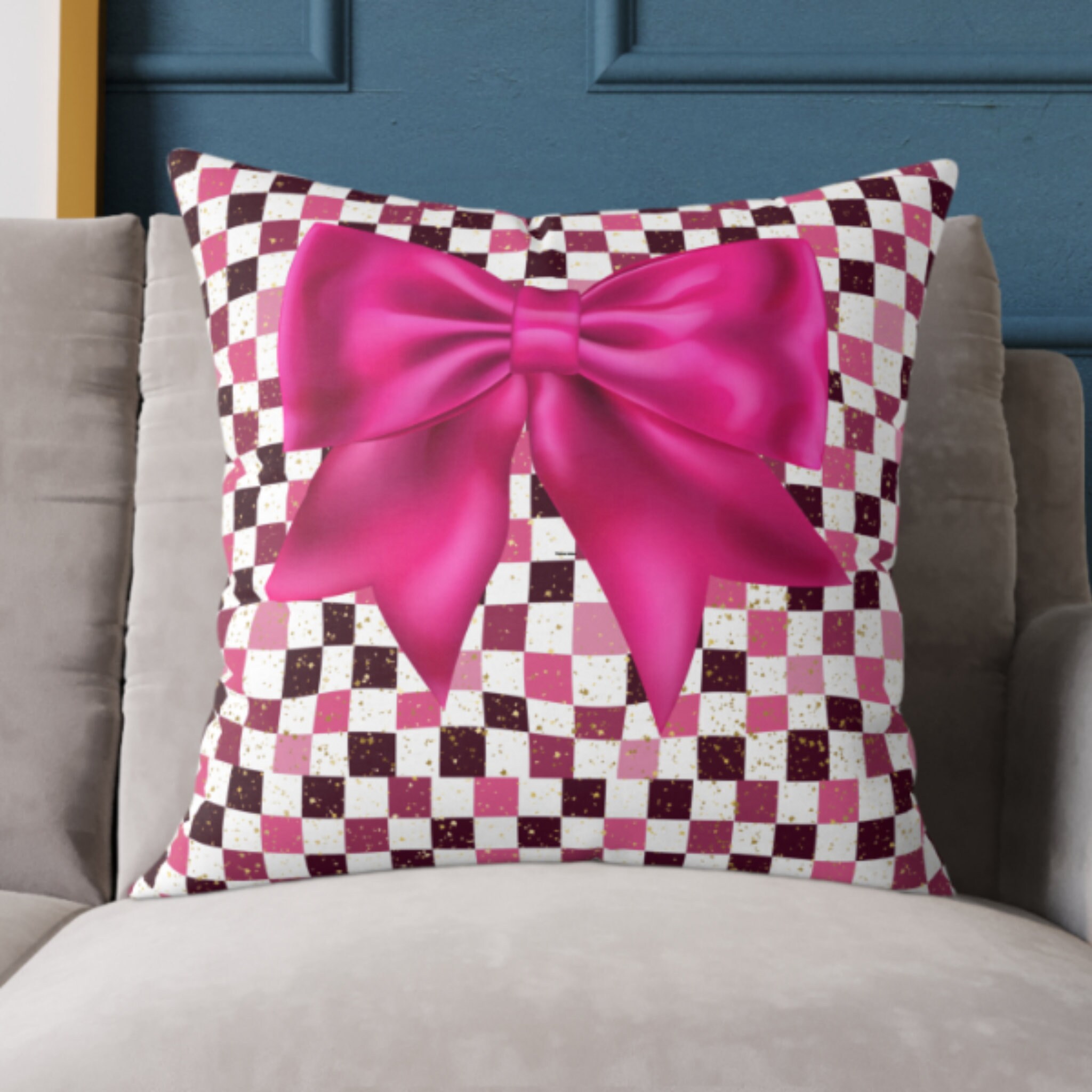 XVTRU Hot Pink Bow Pillow, Soft Bow Decorative Pillows With Faux Rabbit Fur, Cute 16" Bow Throw Pillows, Aesthetic Home Decor Bow Shaped Plush Pillow For Bedroom Sofa Couch