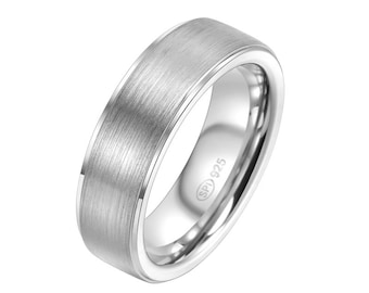6mm Sterling Silver Band | Men's Classic Scratched Engagement Wedding Anniversary Promise Ring - Free Custom Personalized Engraving