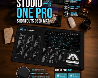 Studio One Desk Mat Music Producer Pad - DAW Shortcut Mat Mixing Reference Pad - Audio Engineer Gift Beatmaker Desk Mat - Music Studio Decor