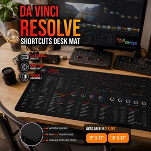 DaVinci Resolve Desk Mat Color Grading Mat Post-Production Desk Mat Resolve Shortcuts Pad, DaVinci Editor Desk Accessory Colorist Tools Mat