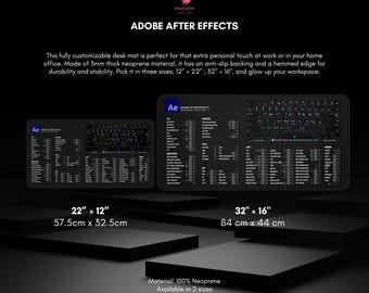 Adobe After Effects Shortcuts Mauspad – Großes Spickzettel-Mousepad 80x30 Cm Mit Tastenkombis