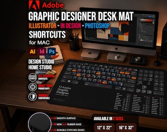 Adobe Graphic Designer Shortcuts Desk Mat (Mac Edititon) - Photoshop Mac Mat Illustrator Mac Pad - InDesign Mac Deskmat Graphic Designer Pad