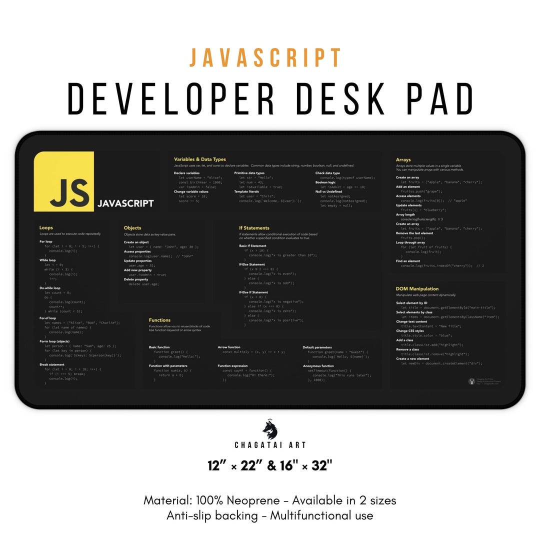 Javascript Cheat Sheet Desk Mat: Coding Developer Gift - Etsy
