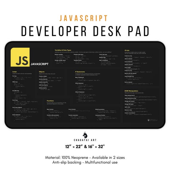 Javascript Cheat Sheet Desk Mat: Coding Developer Gift