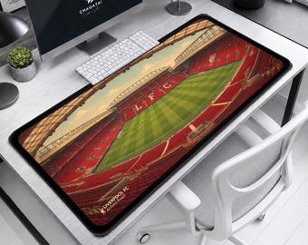 Podkładka pod biurko Liverpool, dekoracja LFC, podkładka na biurko kibica YNWA, podkładka na biurko Kop End, prezent dla kibica Liverpoolu, mata Liverpool EPL, mata Anfield Road