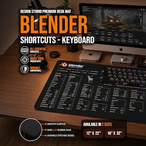 Podkładka na biurko Blender 3D - Blender 3D Skróty klawiszowe Podkładka pod mysz DeskPad dla projektantów 3D - Design Studio Podkładka na biurko Blender Keyboard Guide Podkładka 3D
