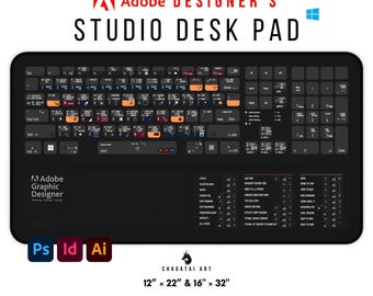 Adobe Shortcuts Mat Windows Shortcut Mat - Photoshop Desk Mat Illustrator DeskPad - InDesign Desk Mat Graphic Designer Pad - Designer Gift