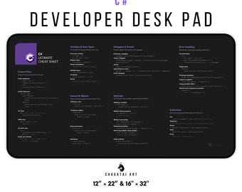 Podkładka pod biurko do programowania C# - C Sharp Ultimate Cheat Sheet dla programistów, prezent do kodowania, wystrój biura, pomoc w nauce, akcesoria dla miłośników technologii