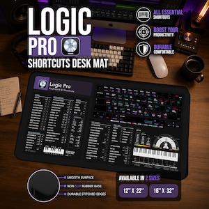 Logic Pro Desk Mat - Apple Logic Pro Shortcuts Music Production Mat DAW Desk Accessory Home Studio Desk Mat Audio Mixing Mat Home Studio Mat