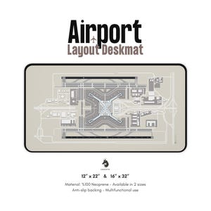 Tapete de mesa com tema de aeroporto, tapete de mesa com layout de aeroporto, tapete de mesa com layout de aeroporto, mousepad de aviação, presente para amantes de aviões, decoração de aviação, planta de aeroporto.