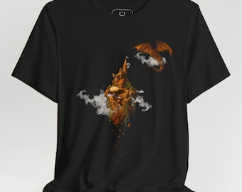 Fantasy Dragon Castle T-Shirt with Surreal Floating Island Art Medieval Dragon Graphic Tee for Fantasy Lovers, Magic Adventure Top for Gamer