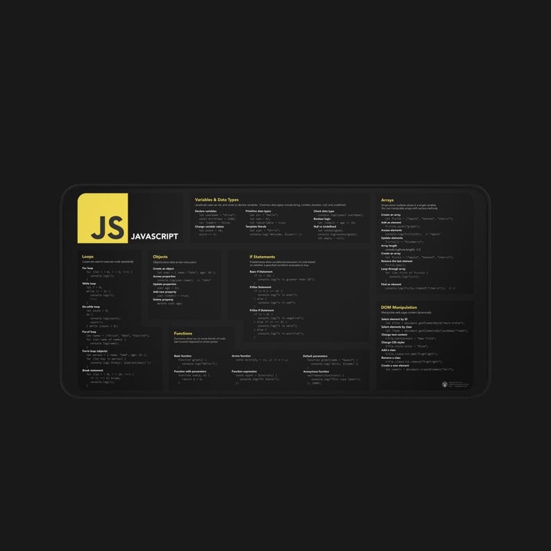 A must-have desk accessory for JavaScript developers, featuring a smooth and durable design. The clear and easy-to-read layout makes coding sessions more productive.