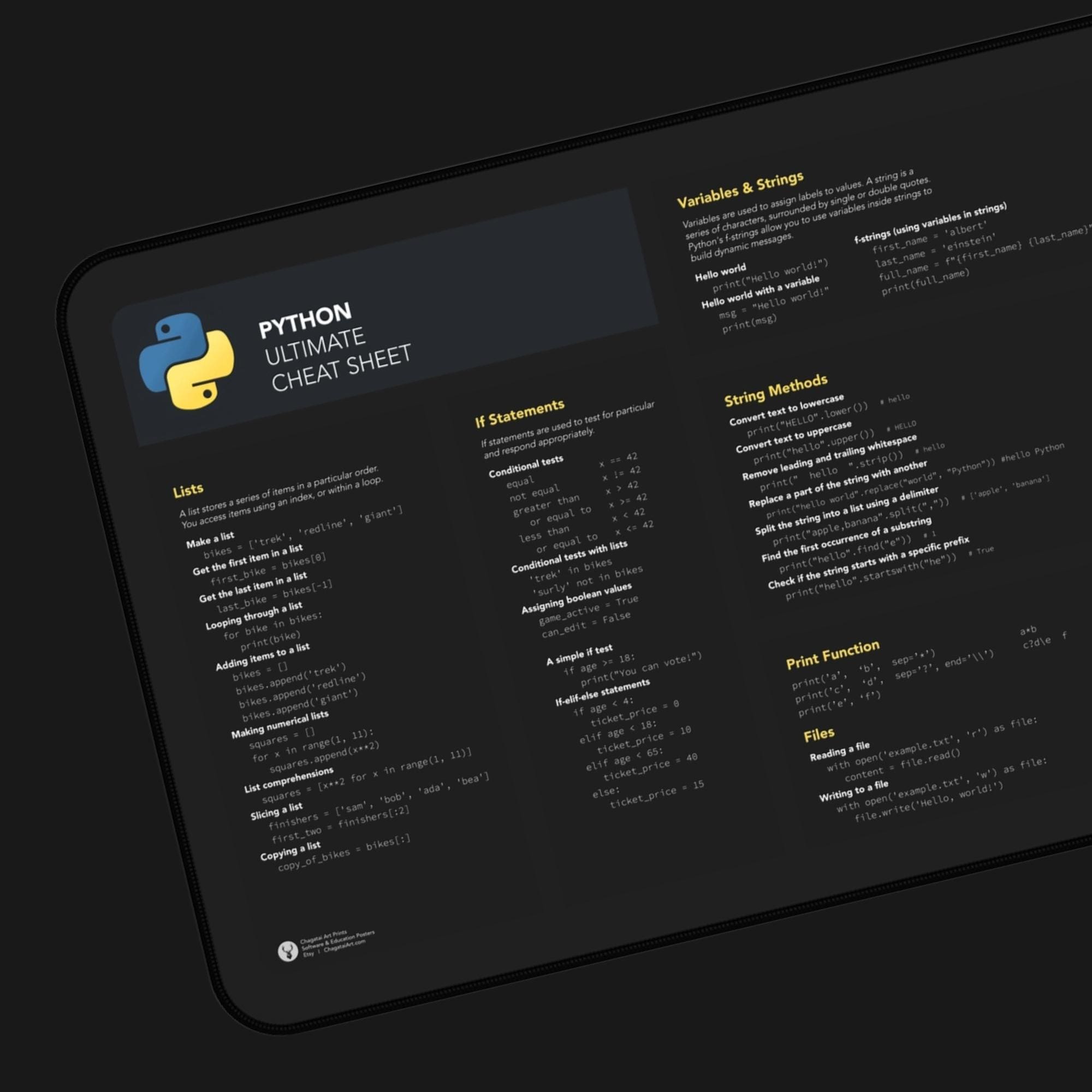 Python Cheat Sheet Python Desk Mat - Python Desk Pad Coder Workstation ...