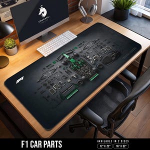 Formula One Desk Mat – F1 Car Technical Breakdown, Race Car Desk Mat, F1 Deskmat, Racing Desk Mat, F1 Accessories & Gift