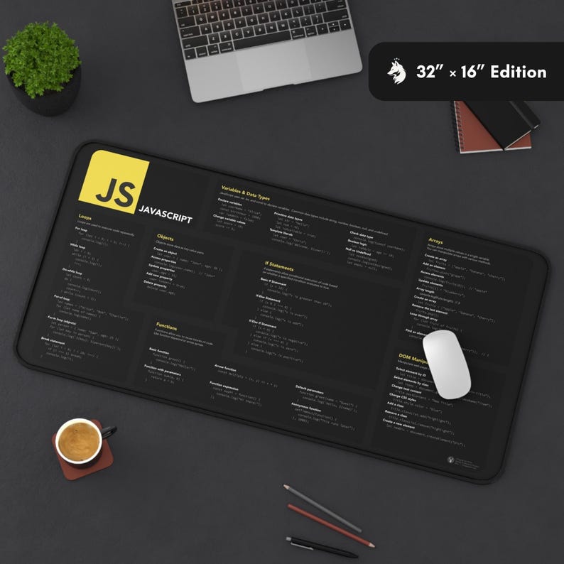 Web developers and JavaScript learners will love this coding reference desk mat, perfect for quickly looking up JavaScript syntax. A great tool for both beginners and experienced coders.