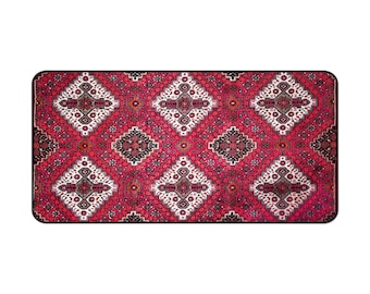 Red Persian Rug Pattern Desk Mat | Vintage Carpet Design Mouse Pad