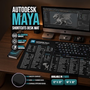 Alfombrilla de escritorio con atajos de Autodesk Maya, alfombrilla de escritorio para artistas 3D, alfombrilla de flujo de trabajo para animadores, herramientas de Autodesk Maya, alfombrilla de escritorio con teclas de acceso rápido para Maya, regalo para artistas 3D, teclas de acceso rápido para Maya