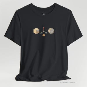 T-shirt med 3D-konstnär, T-shirt med modelleringsikoner, T-shirt med Blender-utvecklingsteknik, T-shirt med speldesign, T-shirt med Unity Cube, T-shirt med Maya Tools, T-shirt med CGI-konst, Kläder med kreativ teknik