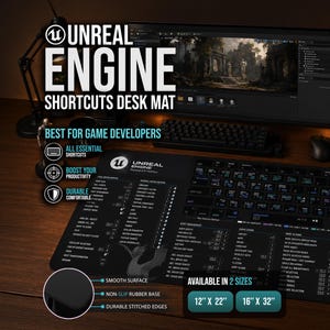 Unreal Engine Shortcuts DeskMat Decor, UE Gamer Unreal Engine Hotkeys Game Dev Mat, 3D Artist Pad, Level Design, Dev Workspace, UE Shortcuts