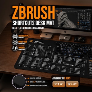 Atajos de teclado de ZBrush Alfombrilla de escritorio ZBrush Modelado 3D Artista Alfombrilla de ratón ZBrush imm, Atajos de teclado de ZBrush Hoja de trucos de ZBrush Herramientas de diseño - Studio