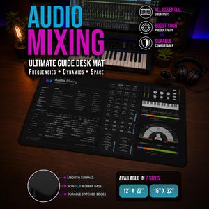 Audio Mixing DeskMat Mixing Cheat Sheet - Audio Engineer Gift Studio Desk Pad Tech - EQ Frequency Chart Audio Spectrum Mat- Mixing Mastering