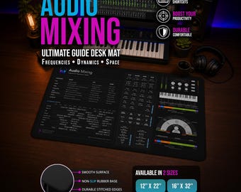Audio Mixing DeskMat Mixing Cheat Sheet - Audio Engineer Gift Studio Desk Pad Tech - EQ Frequency Chart Audio Spectrum Mat- Mixing Mastering
