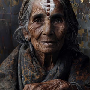 Sabedoria da Idade, Retrato de uma Mulher Indiana Idosa, Arte Indiana, Luz da Mãe: Inspirado na canção de Yesenin, Carta à Mãe