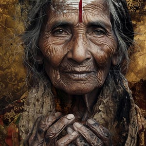 Impresión de retrato de anciana india, arte indio, El hogar lejano: arte inspirado en la "Carta a la madre" de Yesenin