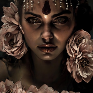 Indian Woman Art,Mysterious Beauty, Sensual,Ethereal,  Fine Art, Wall Art, Home Decor, Oriental,India Art, Indian Bride, Lotus Flower Girl