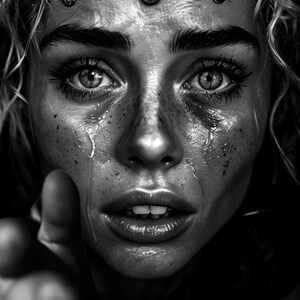 The Seer's Tears , portrait noir et blanc émotionnel | Art mural mystique, art oriental, tsigane, rom