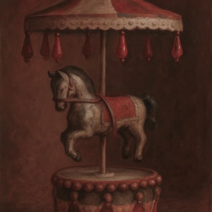 Karussellpferd Kunstdruck - Vintage Karneval Dekor, nostalgische Fahrt auf dem Messegelände, Rot & Creme Ästhetik, wunderliche Kinderzimmer Kunst, digitaler Download