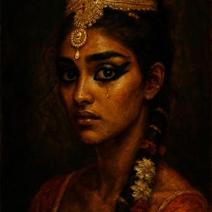 Indian Woman Portrait Art Print: Traditional Bride, Lotus Flower (Digital Download)