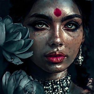 Indian Woman Art,Mysterious Beauty, Sensual,Ethereal,  Fine Art, Wall Art, Home Decor, Oriental,India Art, Indian Bride, Lotus Flower Girl