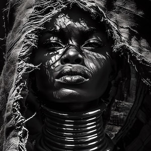 Stolze Stammesfrau, afrikanische Stammes- Frau, schwarze Frau Wandkunst, afrikanisches Porträt, schwarze Kunstdruck, schwarze Frau Stammeskunst, afroamerikanische Kunst