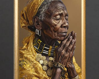 African American Woman Praying Art Print: Religious Spiritual Gift (Digital Download)