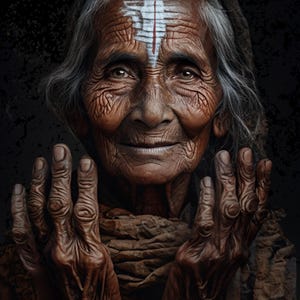Impresión de retrato de anciana india, arte indio, El hogar lejano: arte inspirado en la "Carta" de Yesenin