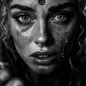 The Seer's Tears , portrait noir et blanc émotionnel | Art mural mystique, art oriental, tsigane, rom