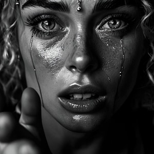 Le regard de la diseuse de bonne aventure, les larmes du devin Portrait noir et blanc émotionnel | Art mural mystique, art oriental, tsigane, rom