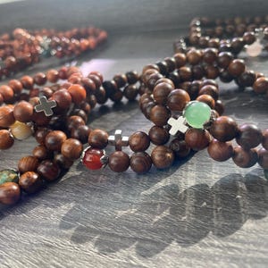 Handmade Beaded Komboskini Bracelet, Dark Rosewood & natural stone ,50 Bead Orthodox Prayer Rope, Christian Gift, Gift Idea