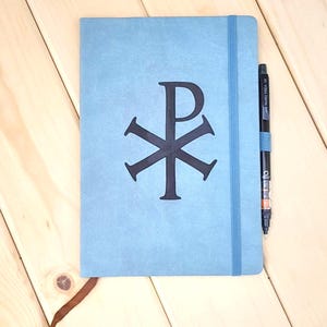 Blue Orthodox Christian Leatherette Notebook – Laser Engraved | Christian Journal | Personalized Option Available | CHI-RHO