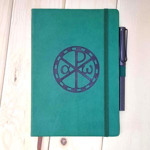 Green Orthodox Christian Leatherette Notebook – Laser Engraved | Christian Journal | Personalized Option Available | CHI-RHO